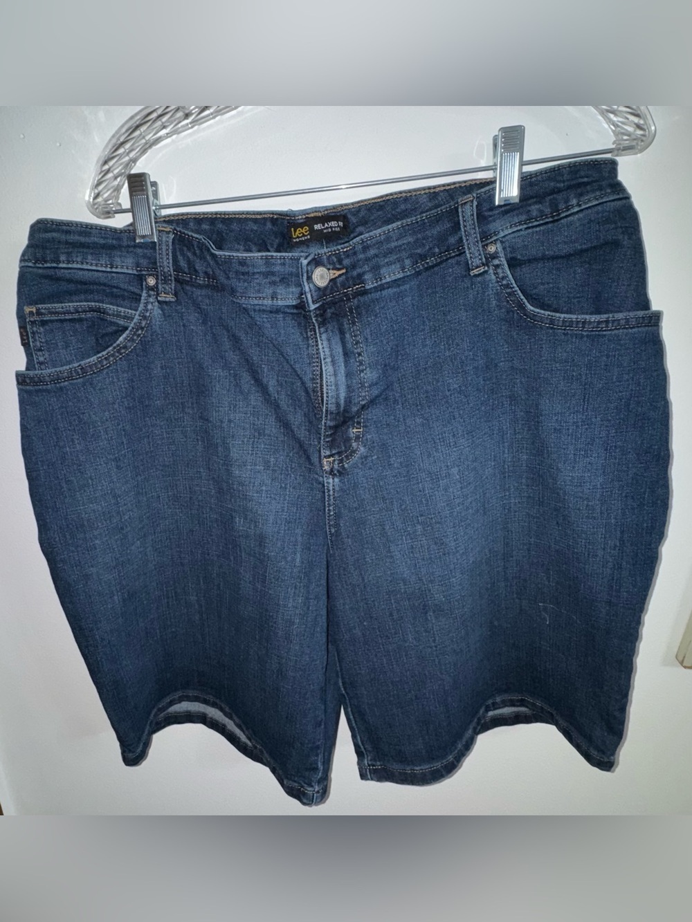 Lee Women's Relaxed Mid Rise Dark Blue Denim Shorts